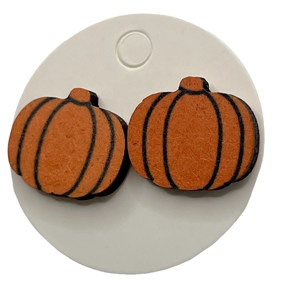 Pumpkin Wood Stud Fall Earrings